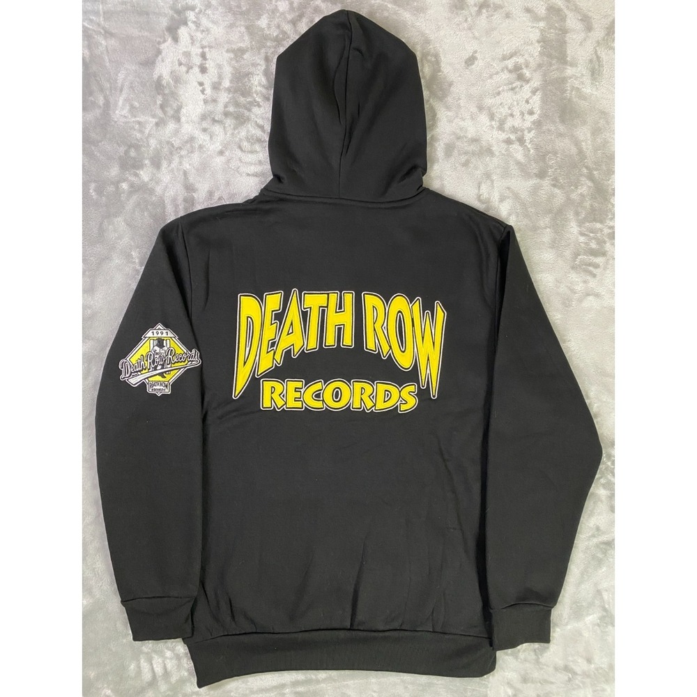 Death Row Records Hoodie Mens XL Black Yellow Embroidered Back Logo NWT Music
